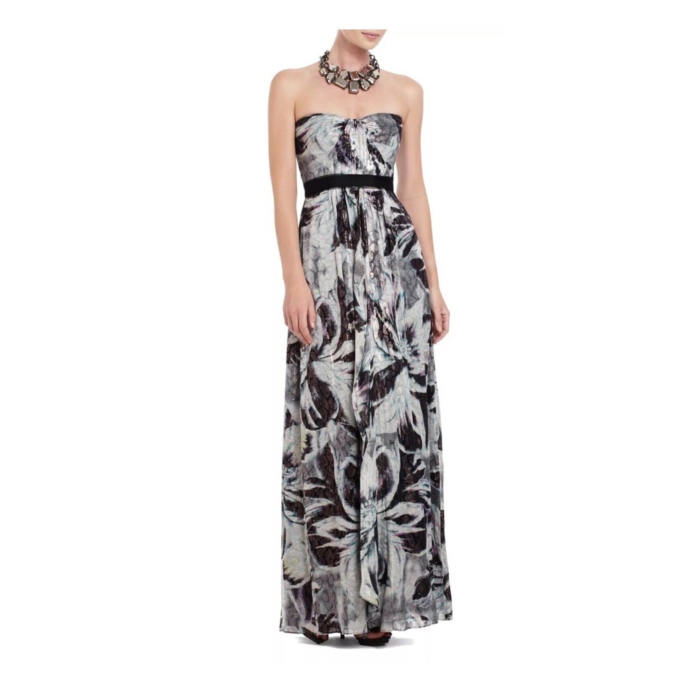 BCBGMAXAZRIA Auriel Strapless Printed Gown Mulberry Combo IZN6M692 Size 4